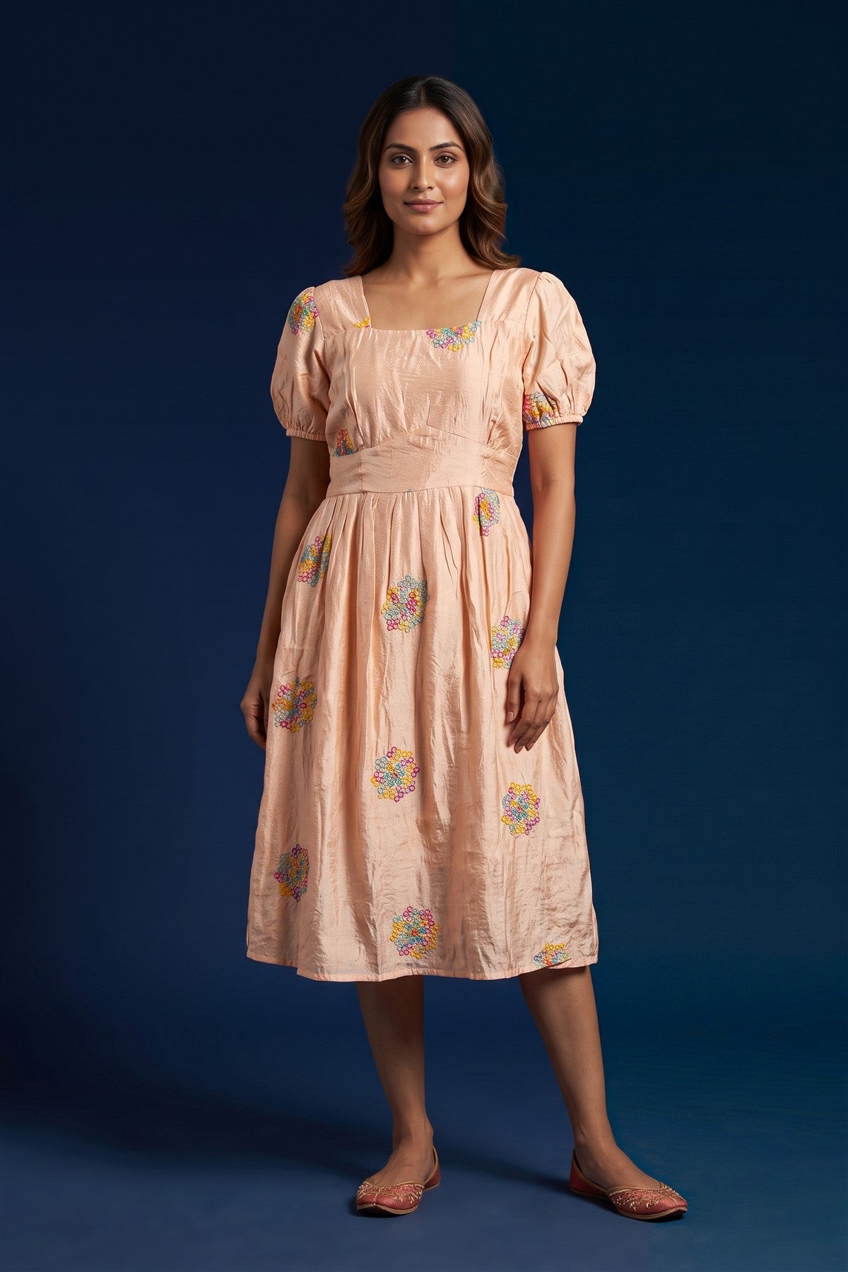 Vichitra Silk Embroidered Light Peach Kurti