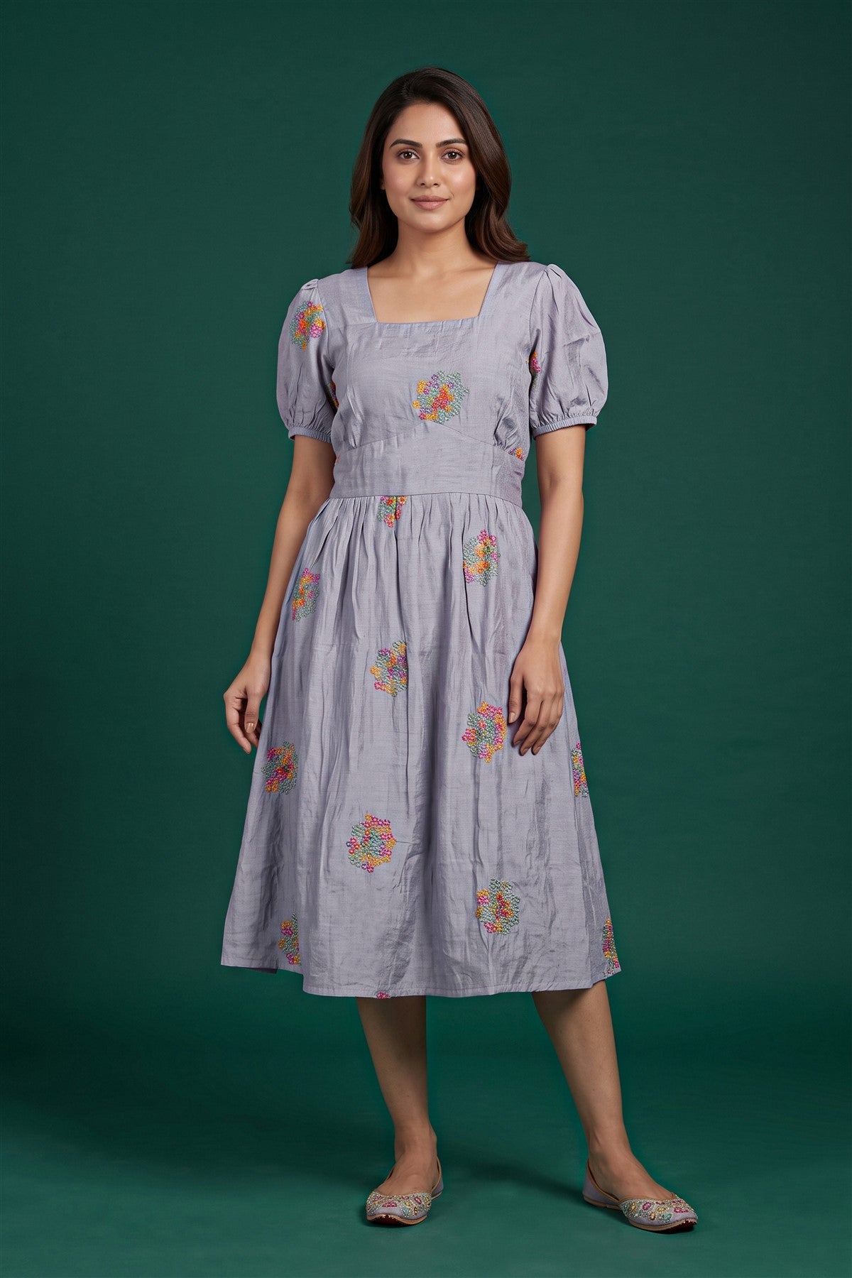 Vichitra Silk Embroidered Light Violet Kurti