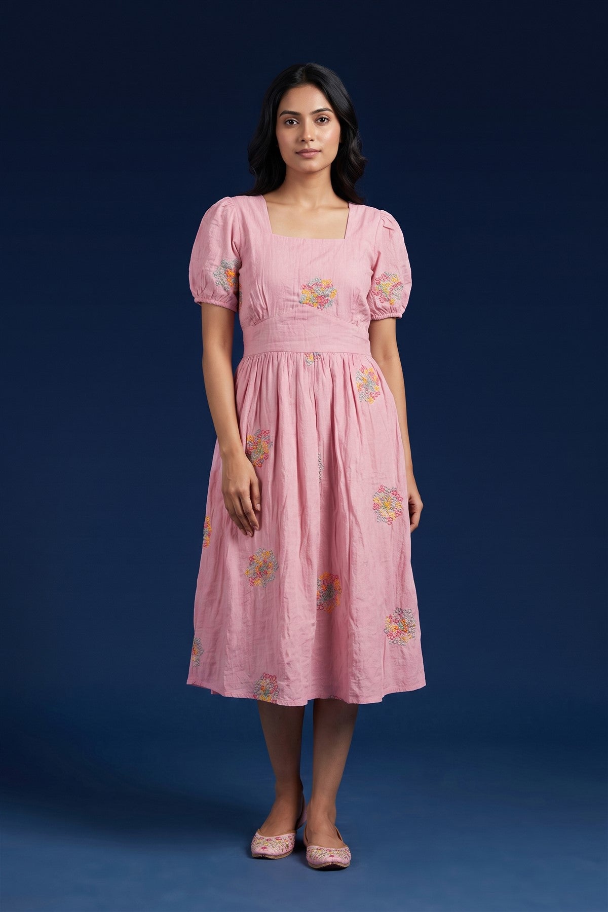 Vichitra Silk Embroidered Baby Pink Kurti