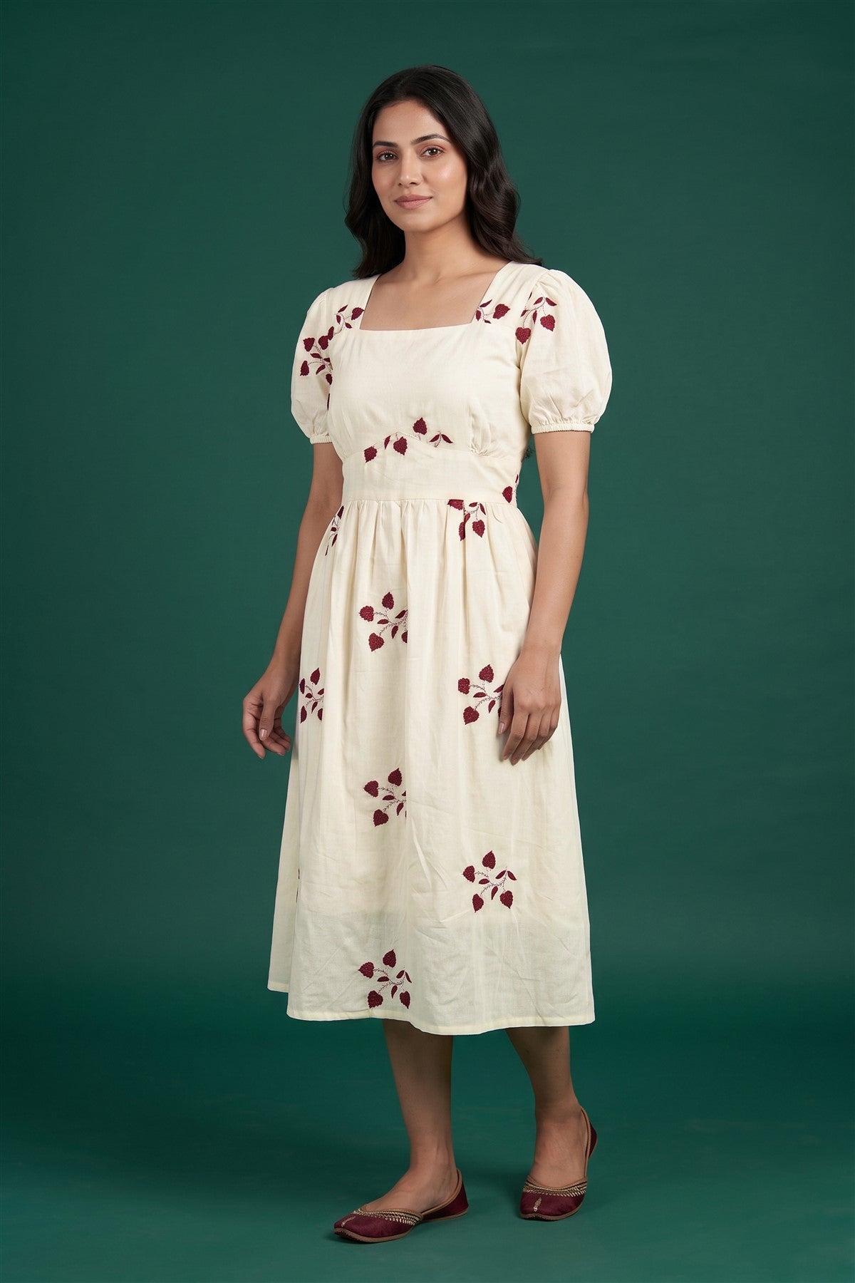 Georgette Embroidered Cream Kurti