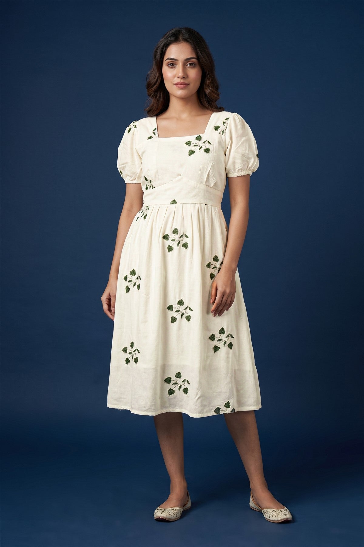 Georgette Embroidered Cream Kurti