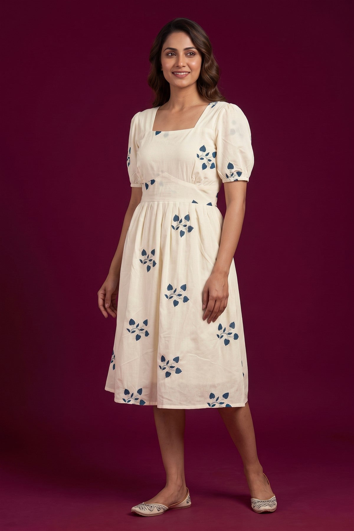 Georgette Embroidered Cream Kurti