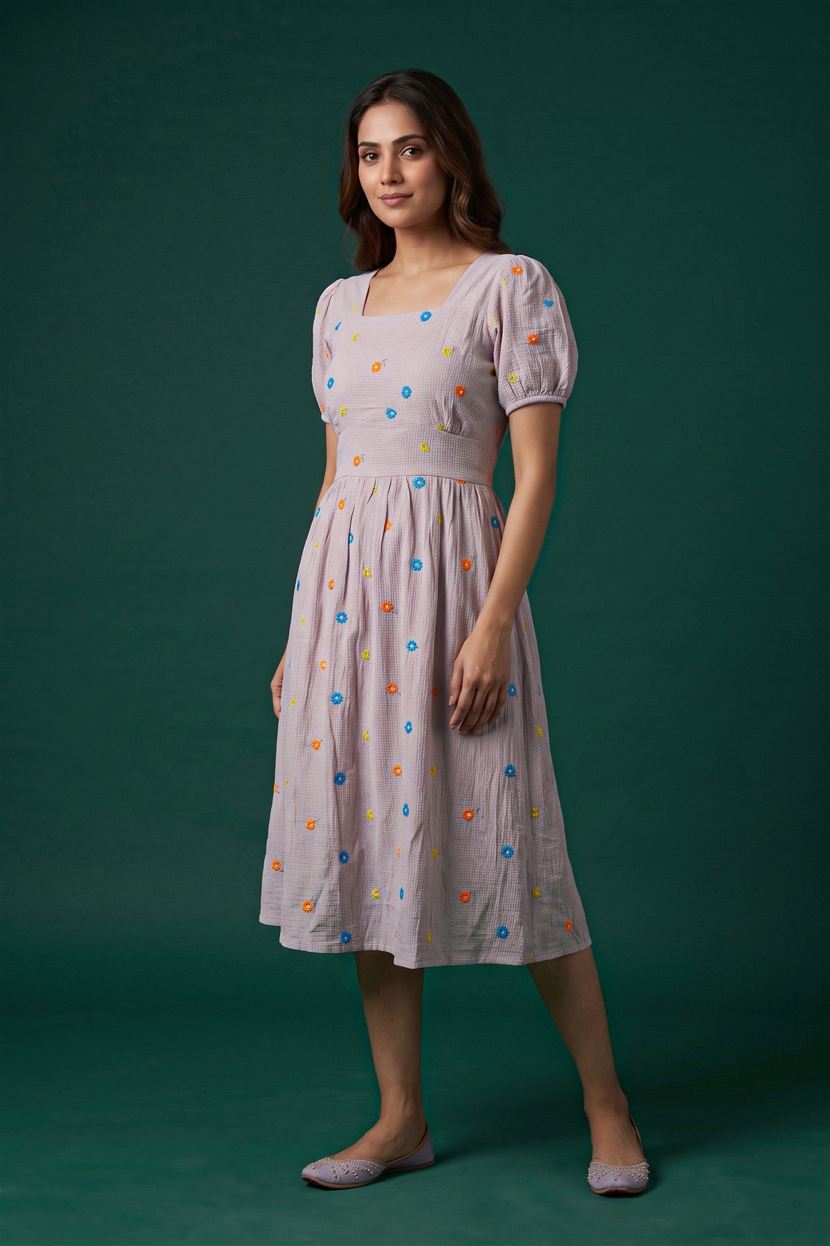 Mul Chanderi Embroidered Mauve Kurti