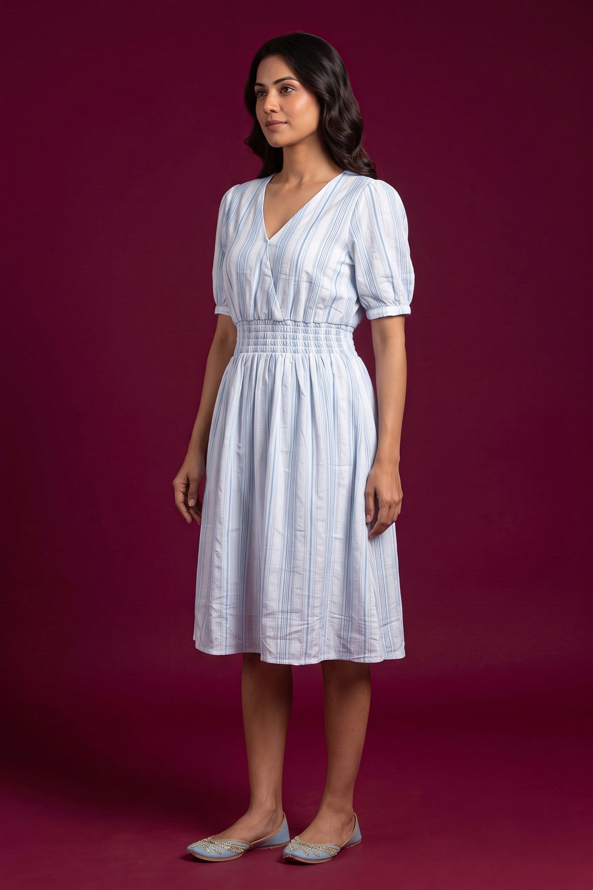 Crepe Silk Printed Sky Blue Kurti