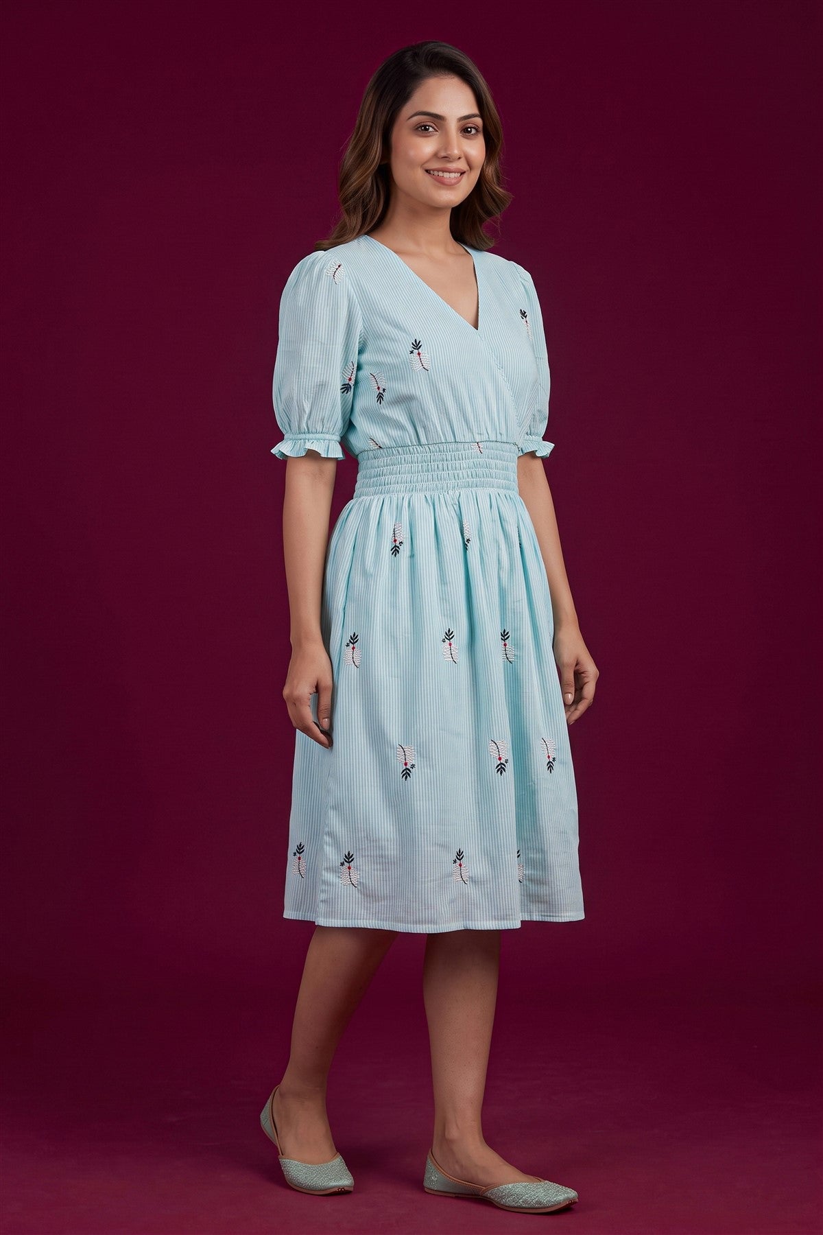 Silk Georgette Embroidered Blue Kurti