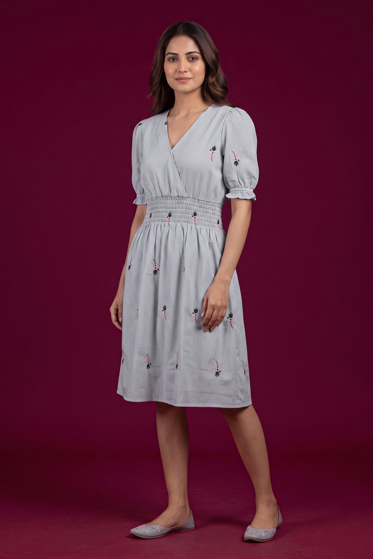 Silk Georgette Embroidered Grey Kurti