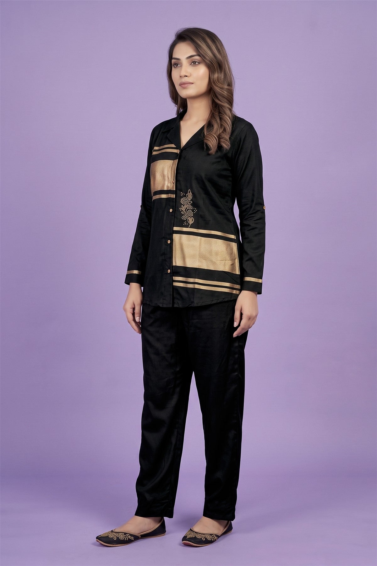 Chanderi Embroidered Black Co-Ord Set