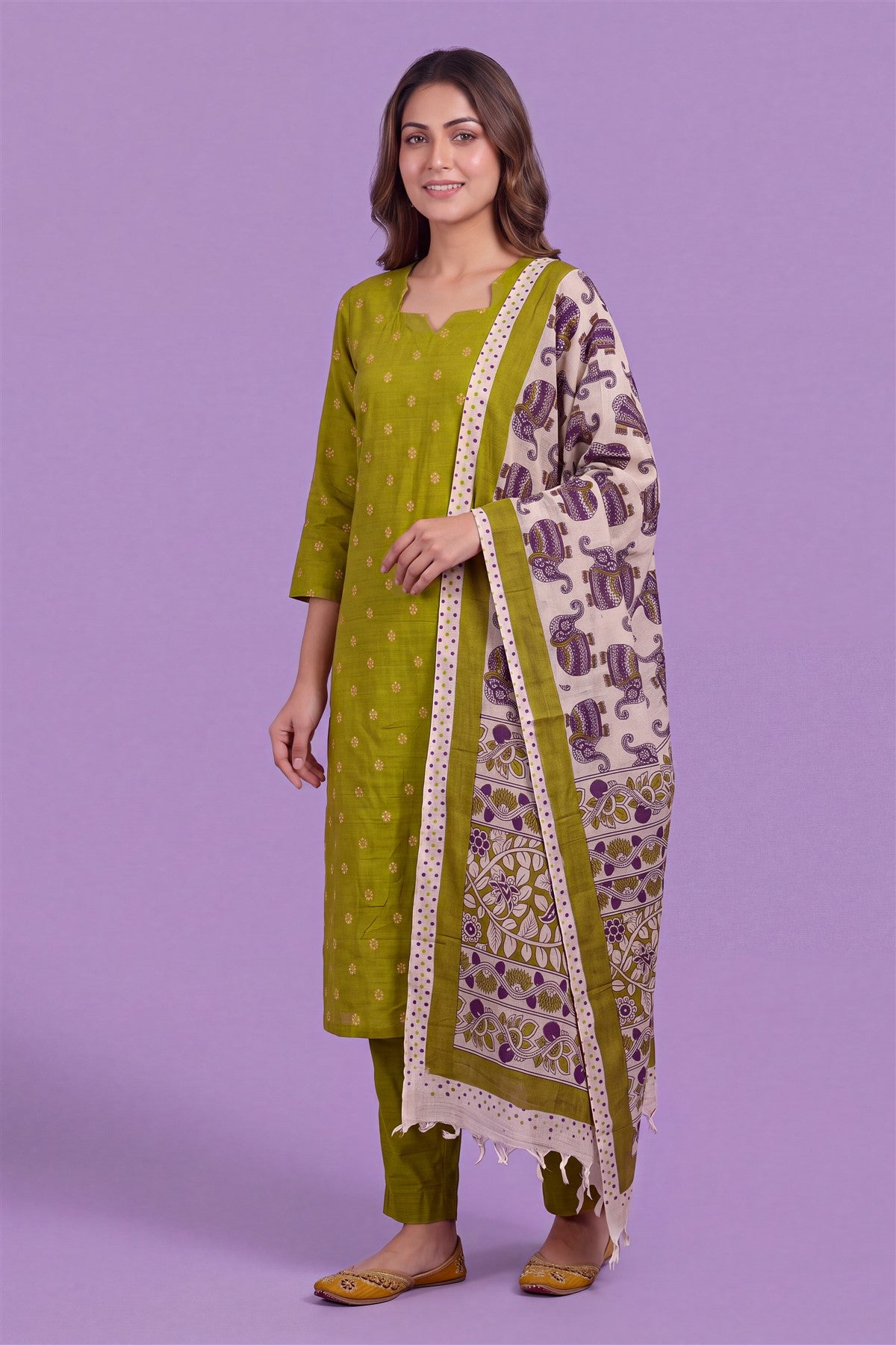Chanderi Embroidered Mehendi Green Kurti Set With Dupatta