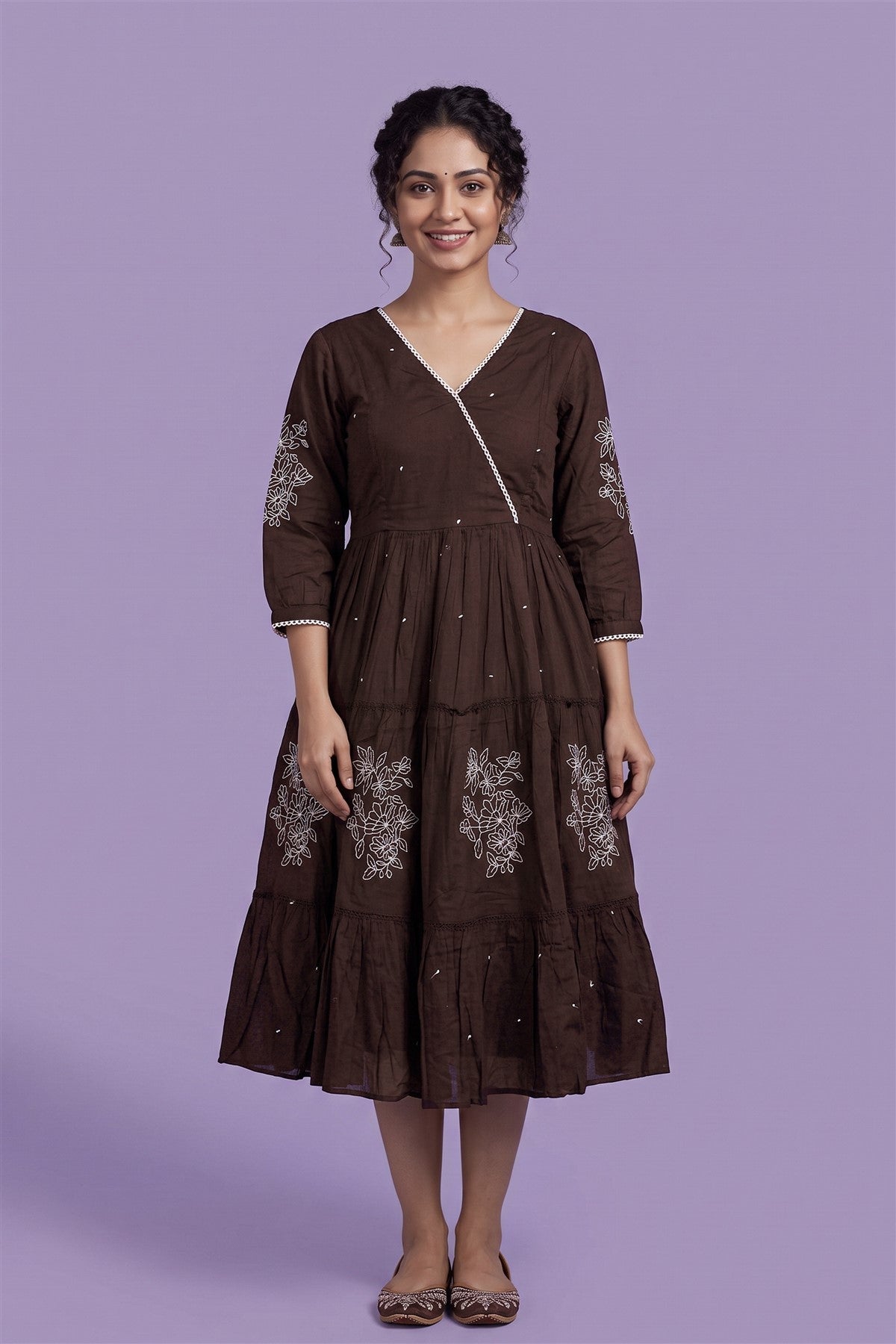 Chanderi Embroidered Brown Kurti