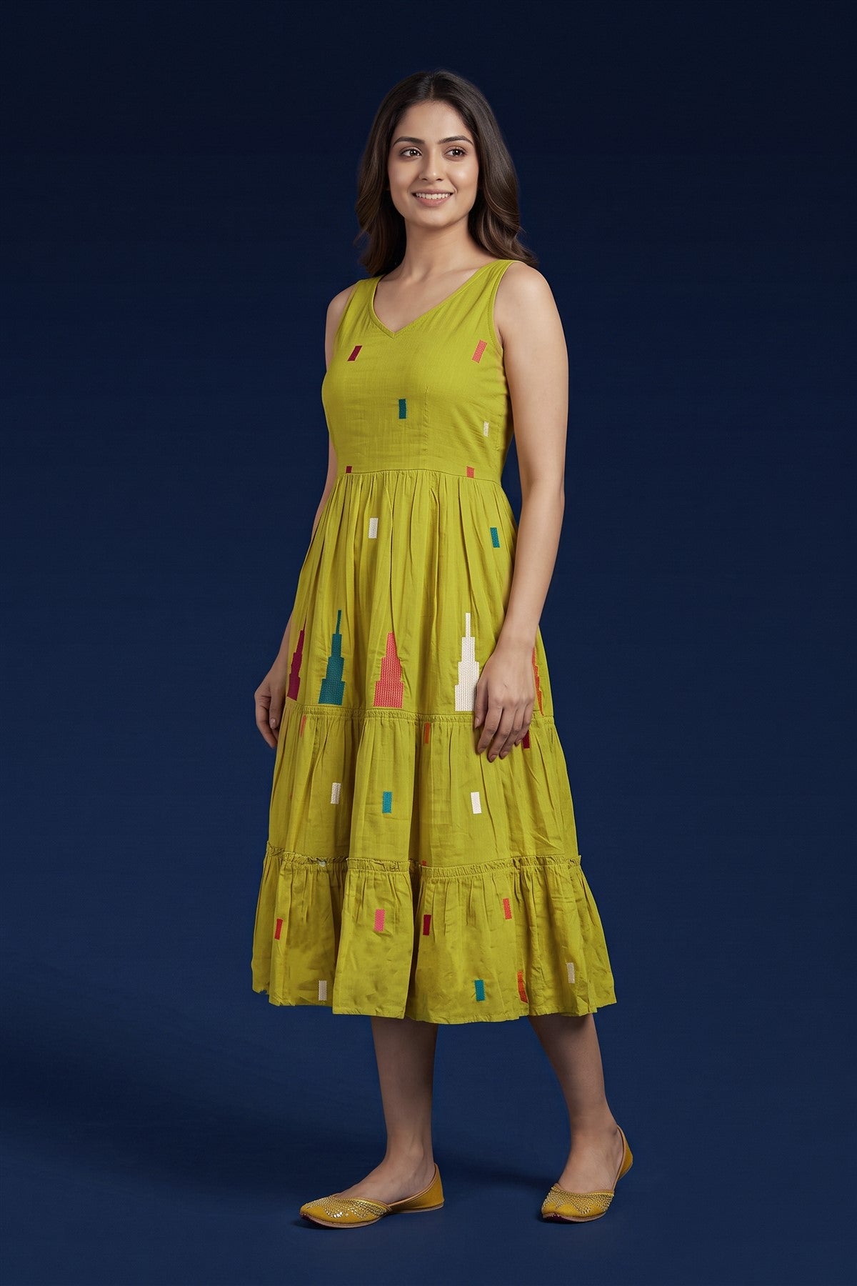 Cotton Embroidered Mehendi Green Kurti