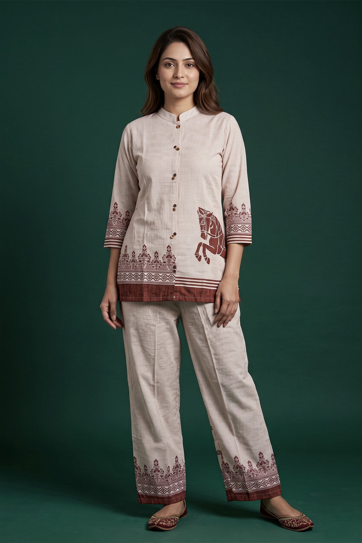 Poly Silk Printed Brown Co-Ord Set