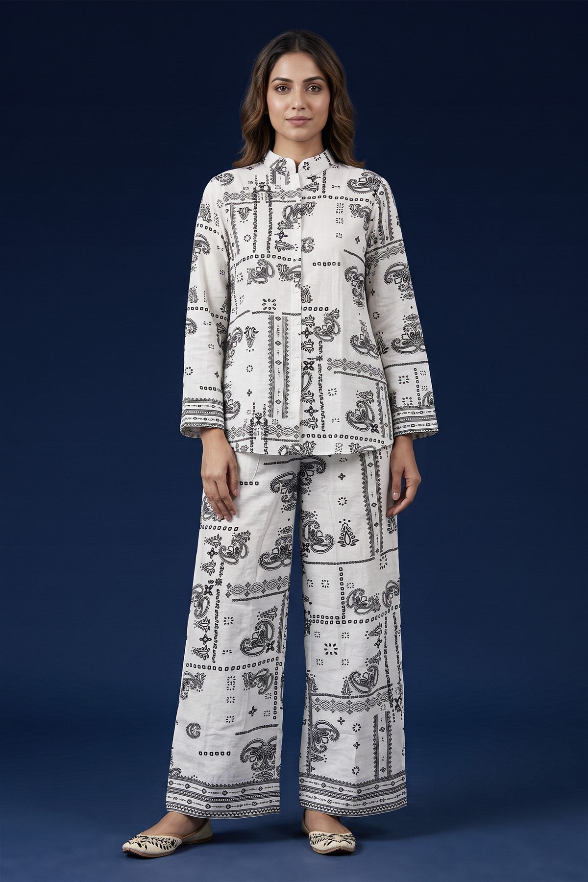 Muslin Printed Cream Co-Ord Set
