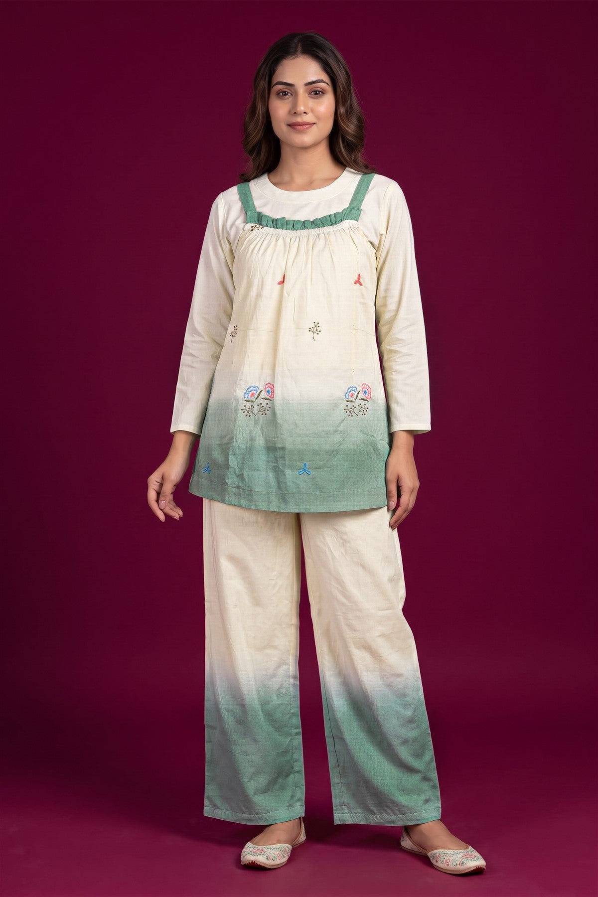 Chanderi Embroidered Cream Co-Ord Set