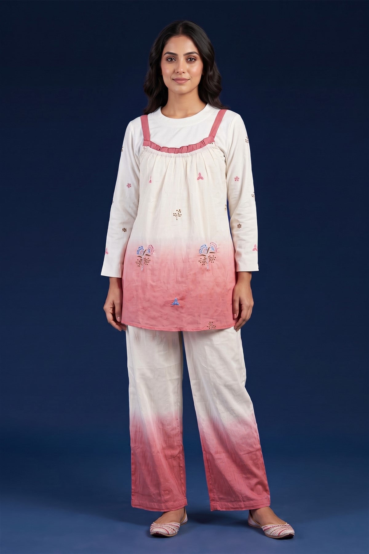 Chanderi Embroidered Cream Co-Ord Set