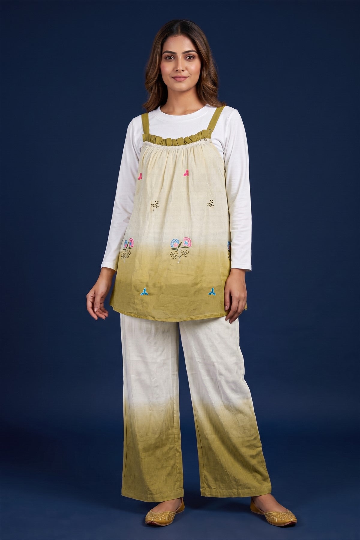 Chanderi Embroidered Cream Co-Ord Set