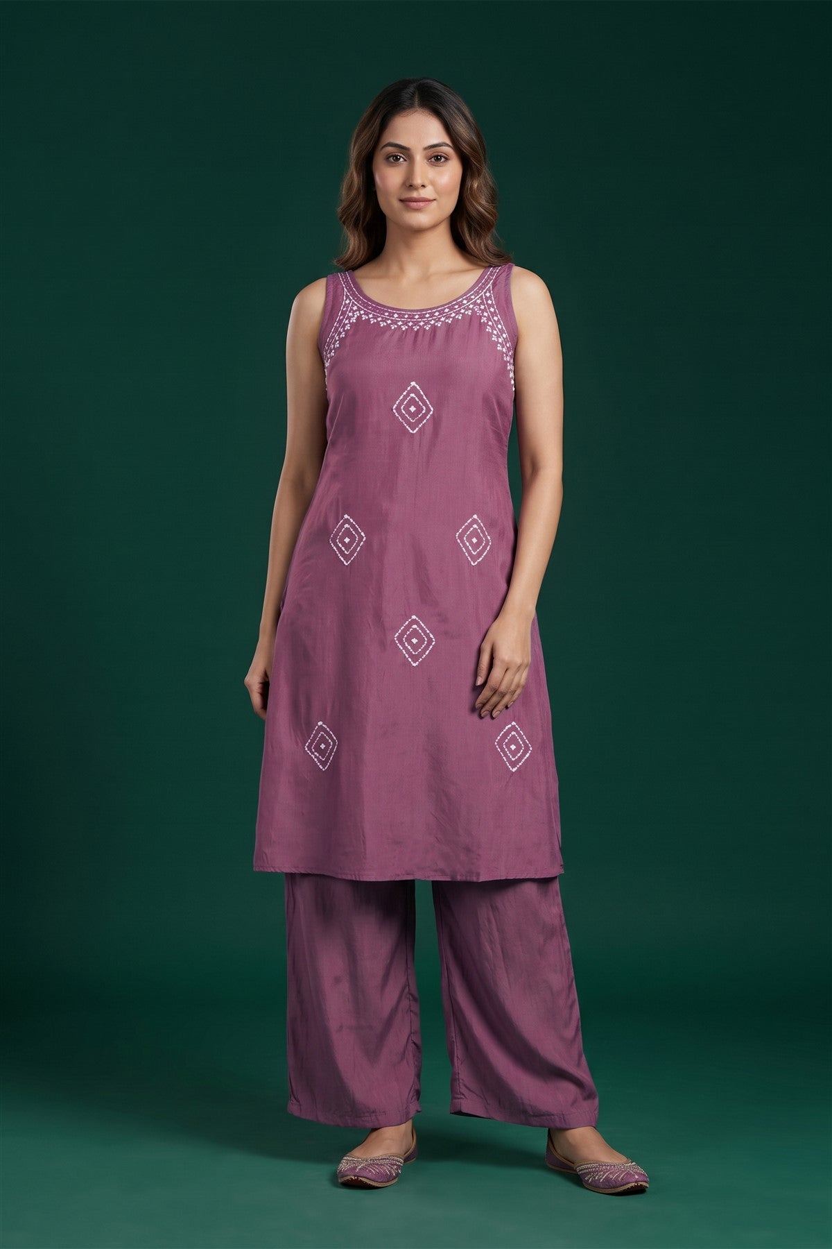 Rayon Embroidered Dusty Pink Kurti Set