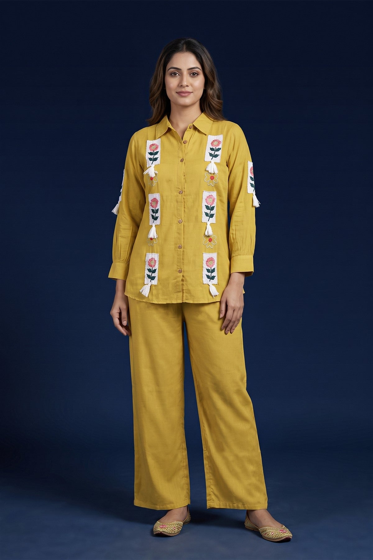 Chanderi Embroidered Yellow Co-Ord Set
