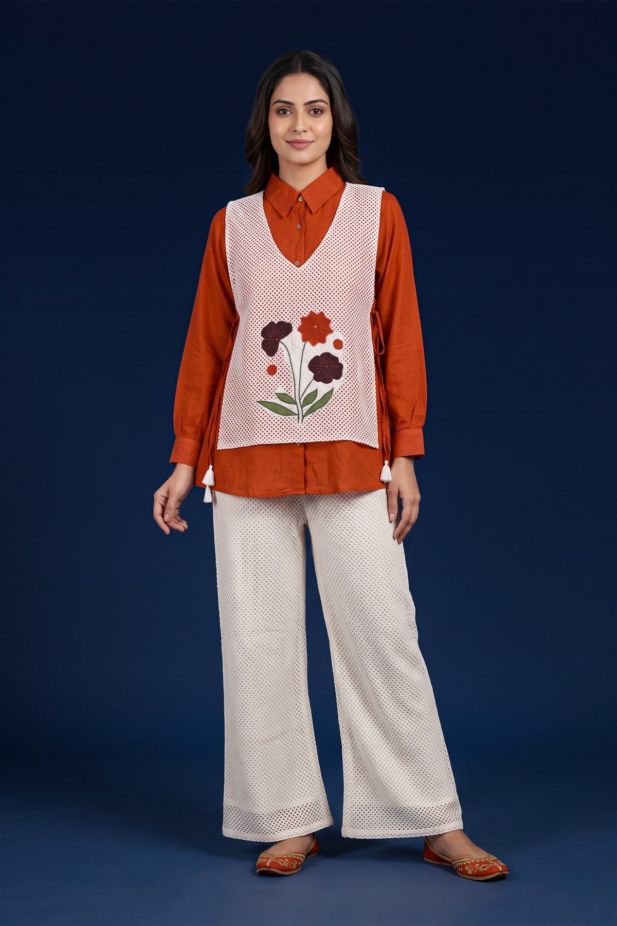 Chanderi Embroidered Rust Co-Ord Set