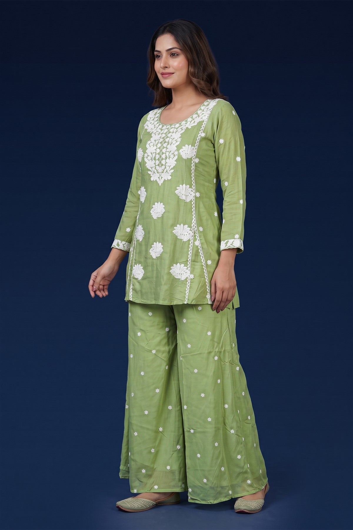 Chanderi Embroidered Pista Co-Ord Set