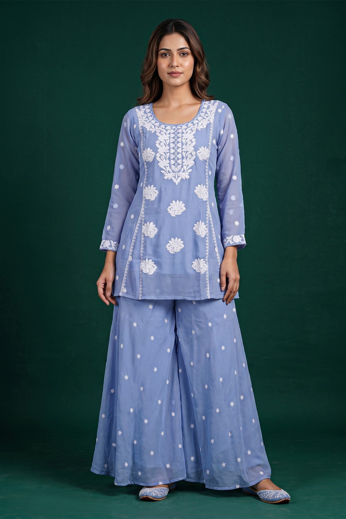 Chanderi Embroidered Blue Co-Ord Set