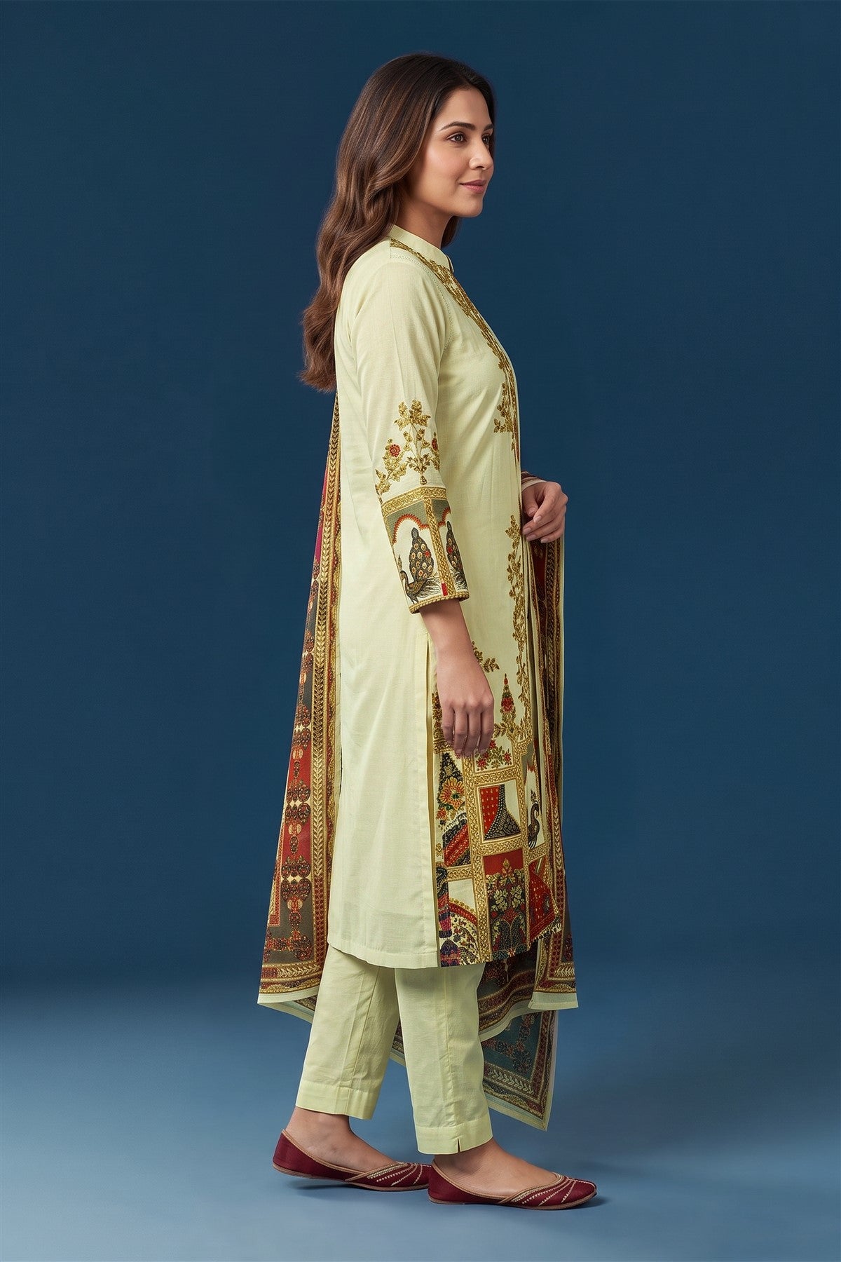 Satin Silk Embroidered Pista Kurti Set With Dupatta