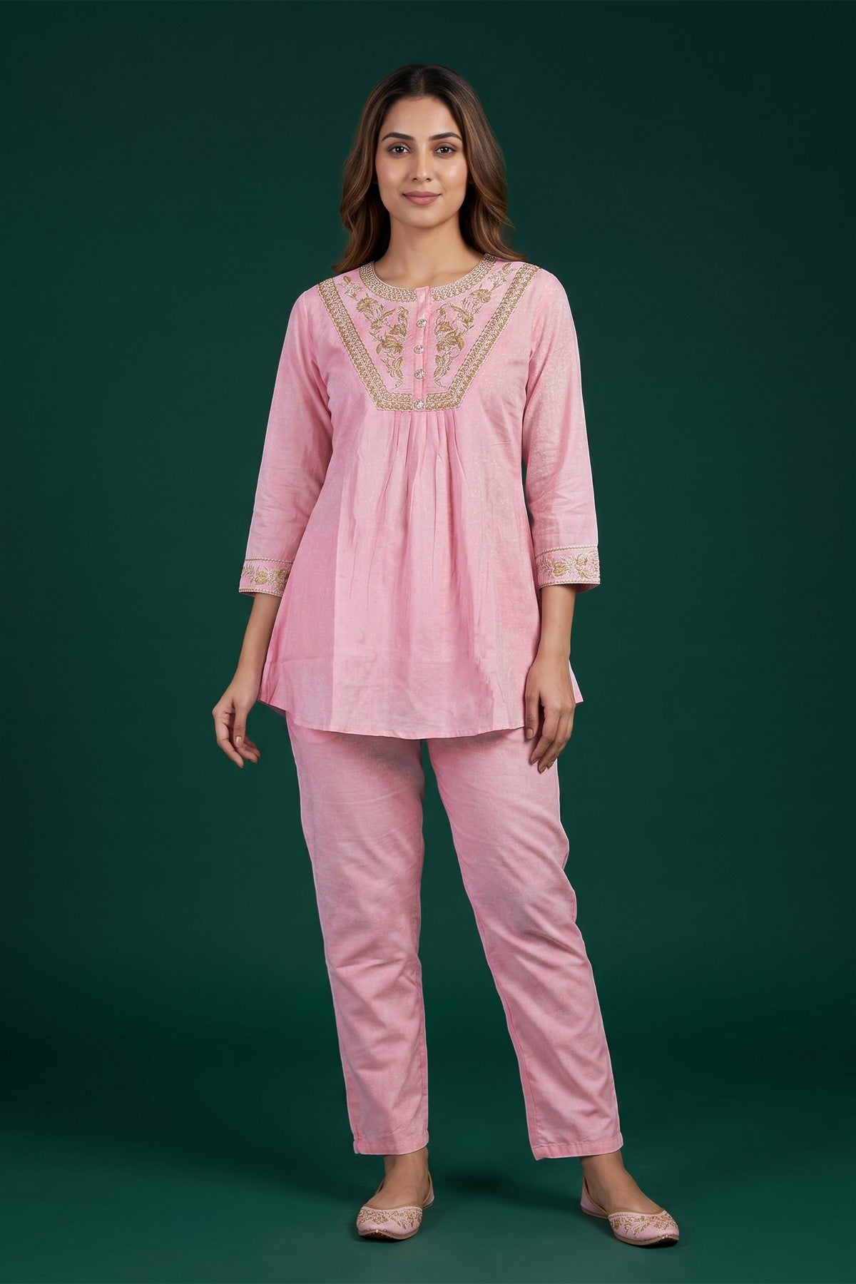 Chanderi Embroidered Pink Co-Ord Set