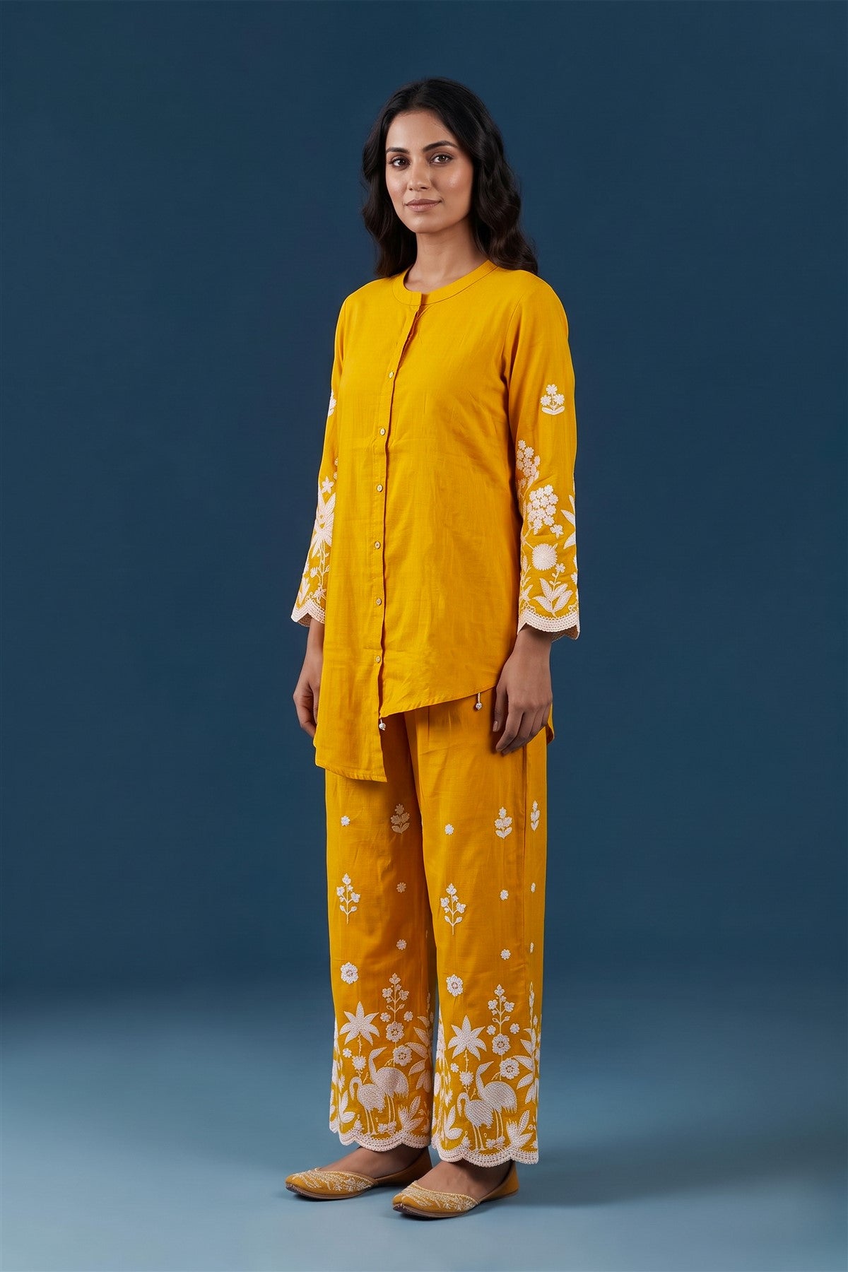 Chanderi Embroidered Yellow Co-Ord Set