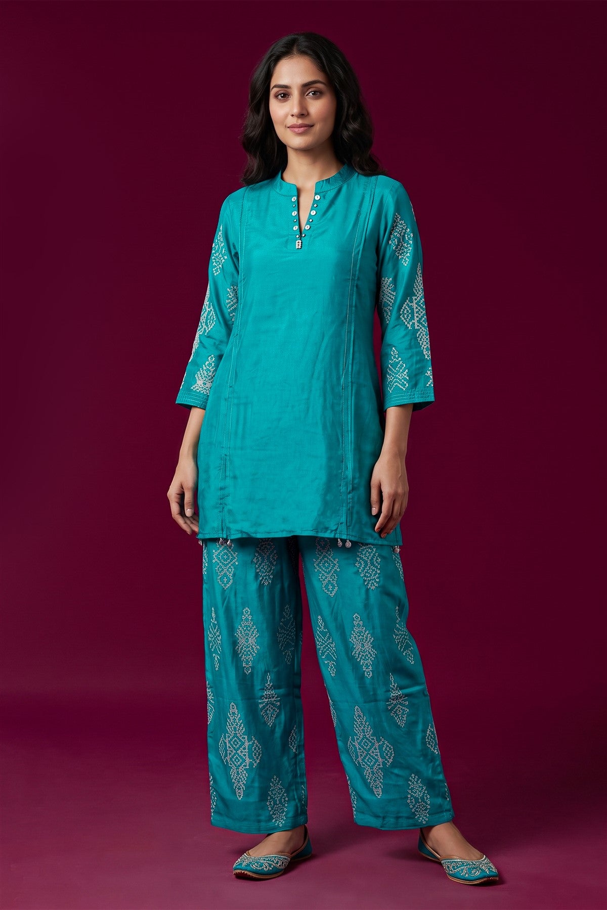 Chanderi Embroidered Rama Co-Ord Set