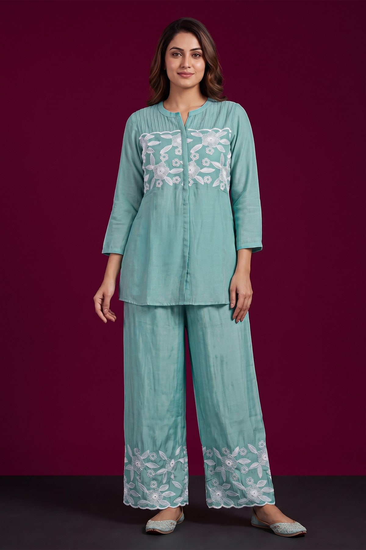 Chanderi Embroidered Green Co-Ord Set