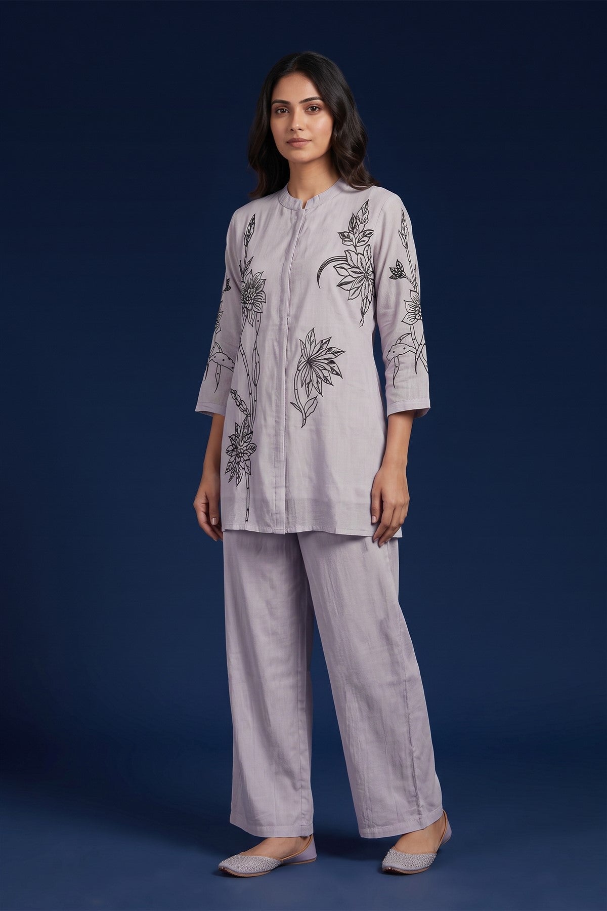 Chanderi Silk Embroidered Lavender Co-Ord Set