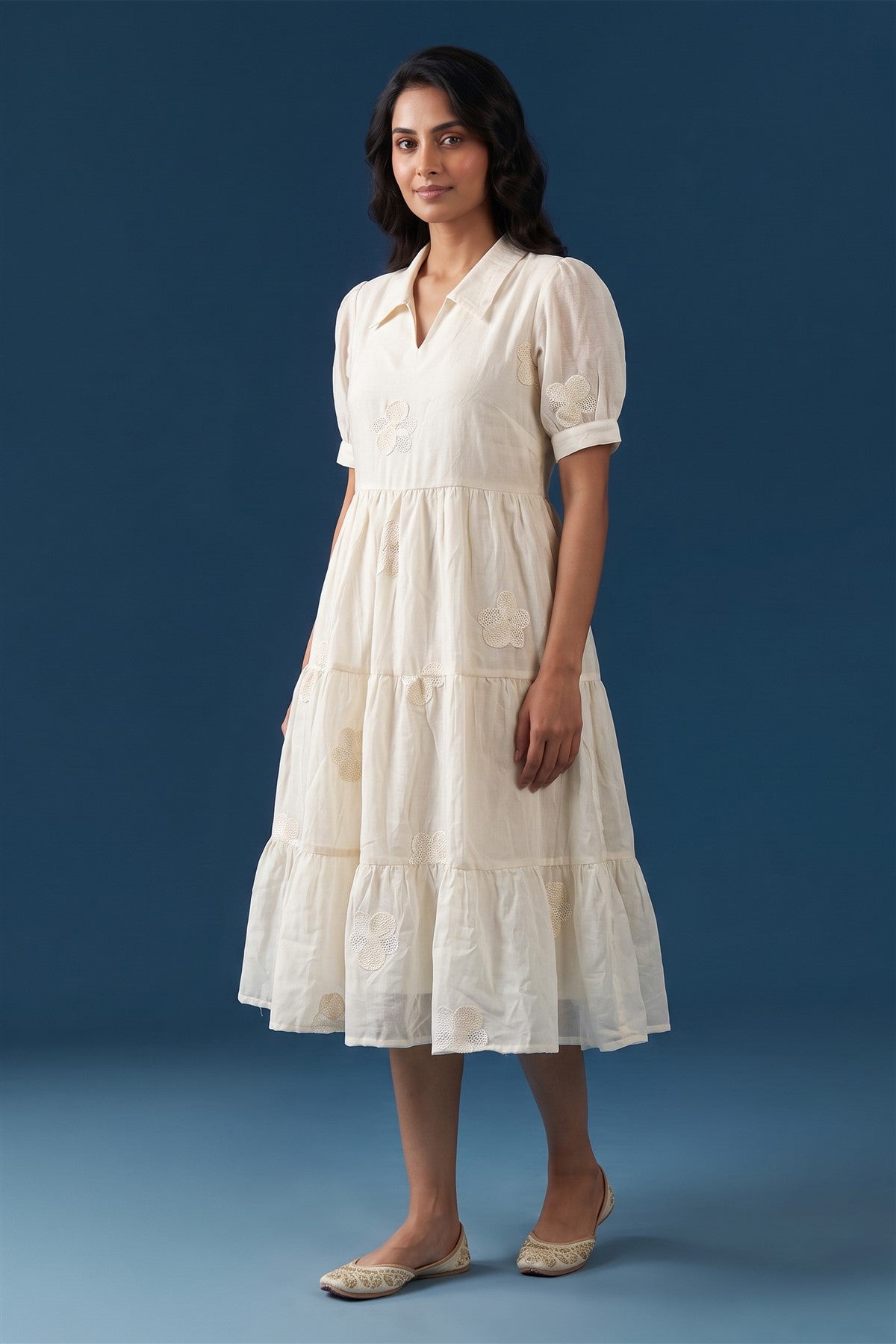 Vichitra Silk Embroidered Cream Kurti