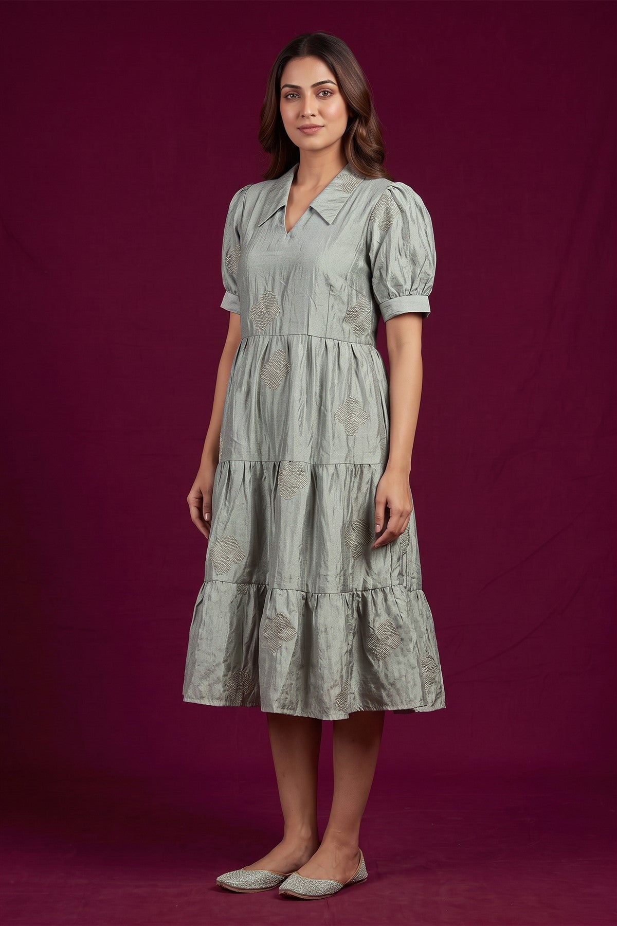 Vichitra Silk Embroidered Pista Kurti