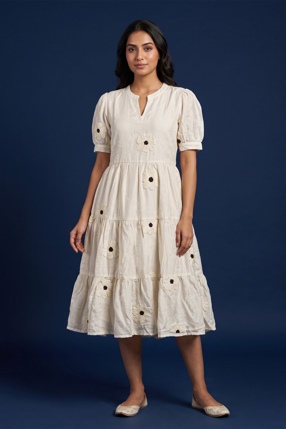 Tissue Silk Embroidered Cream Kurti