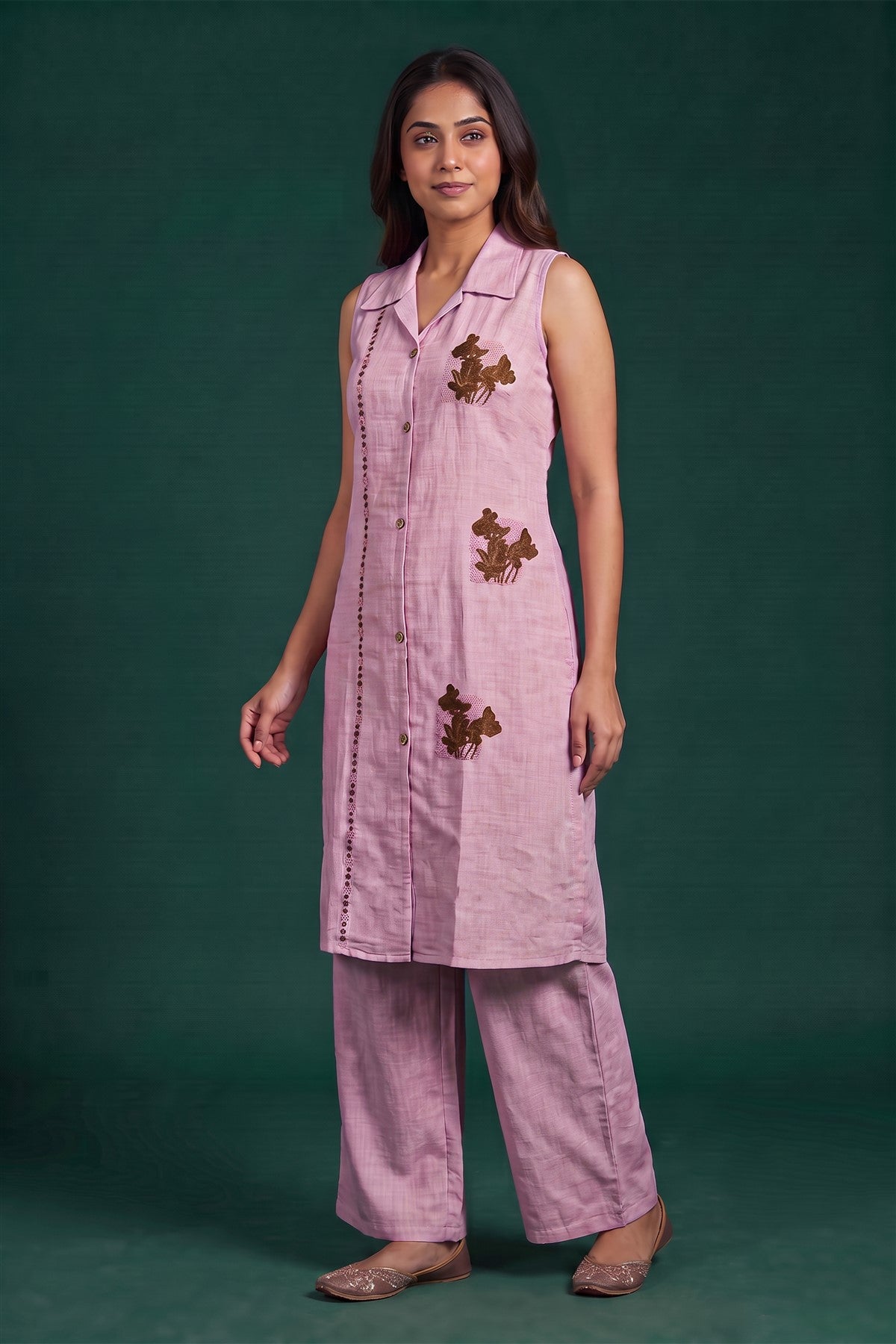 Crush Embroidered Lavender Kurti Set