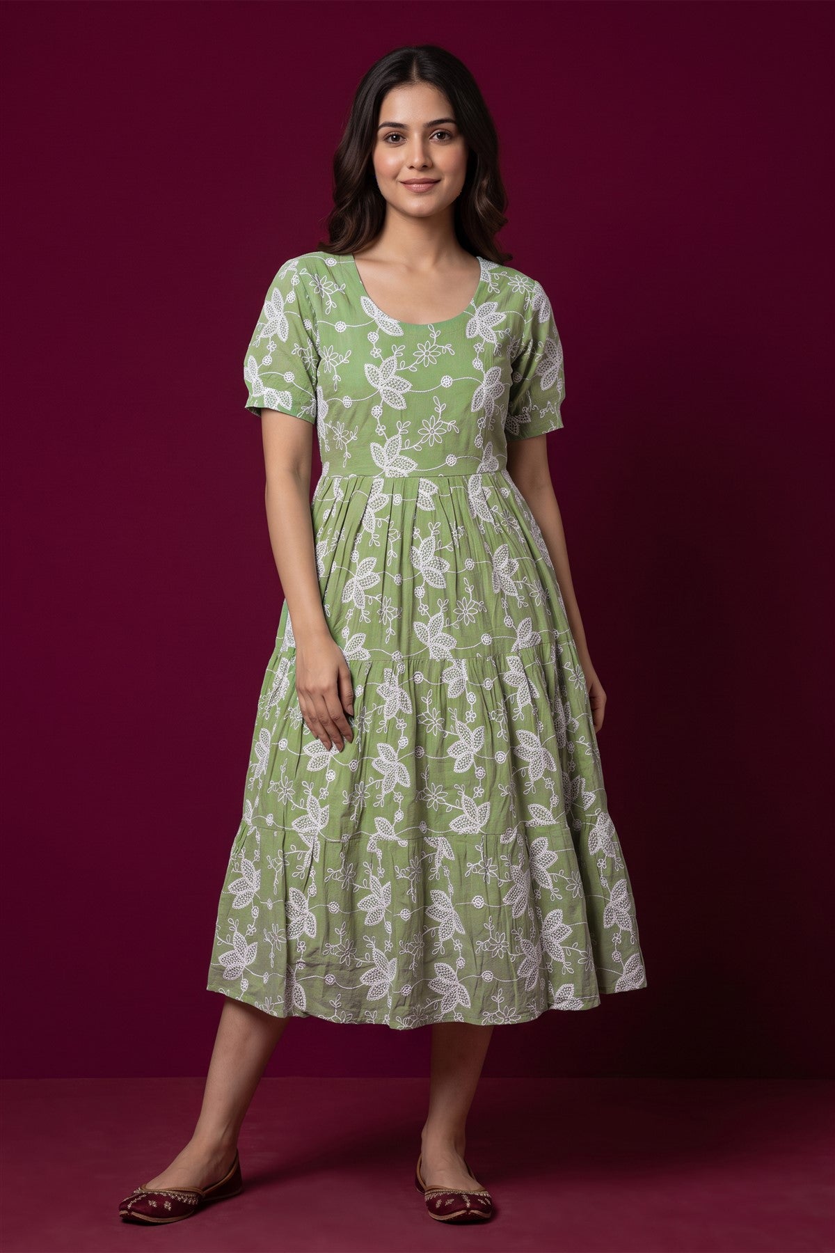 Chanderi Silk Embroidered Pista Kurti