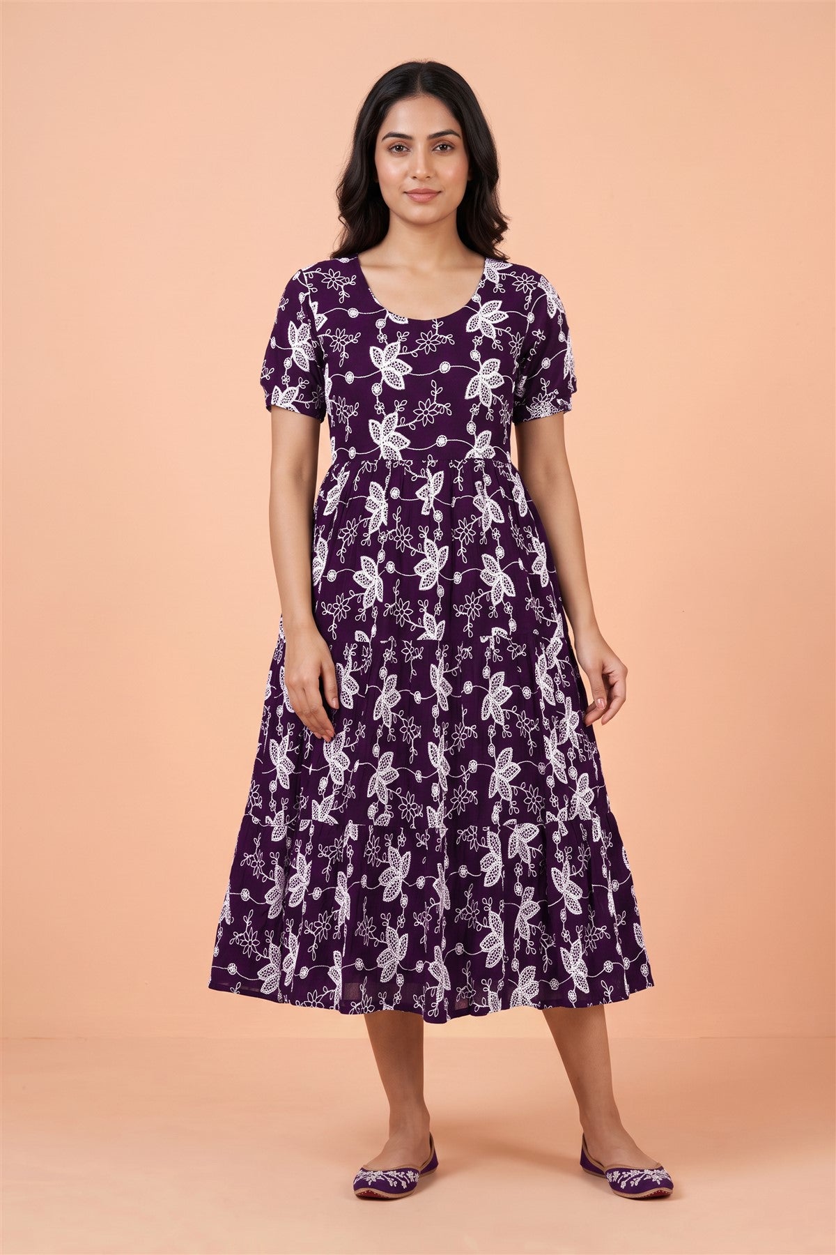 Chanderi Silk Embroidered Purple Kurti