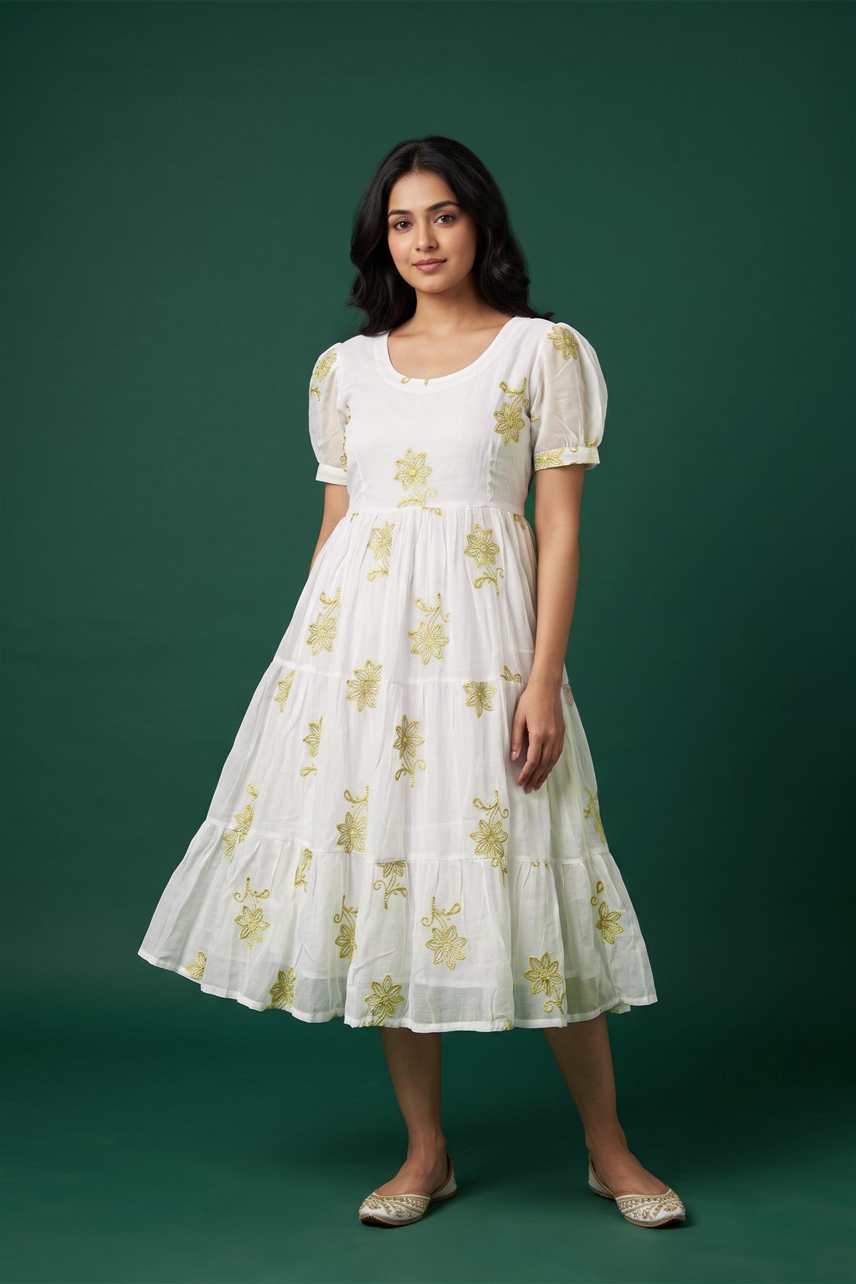 Chanderi Silk Embroidered White Kurti