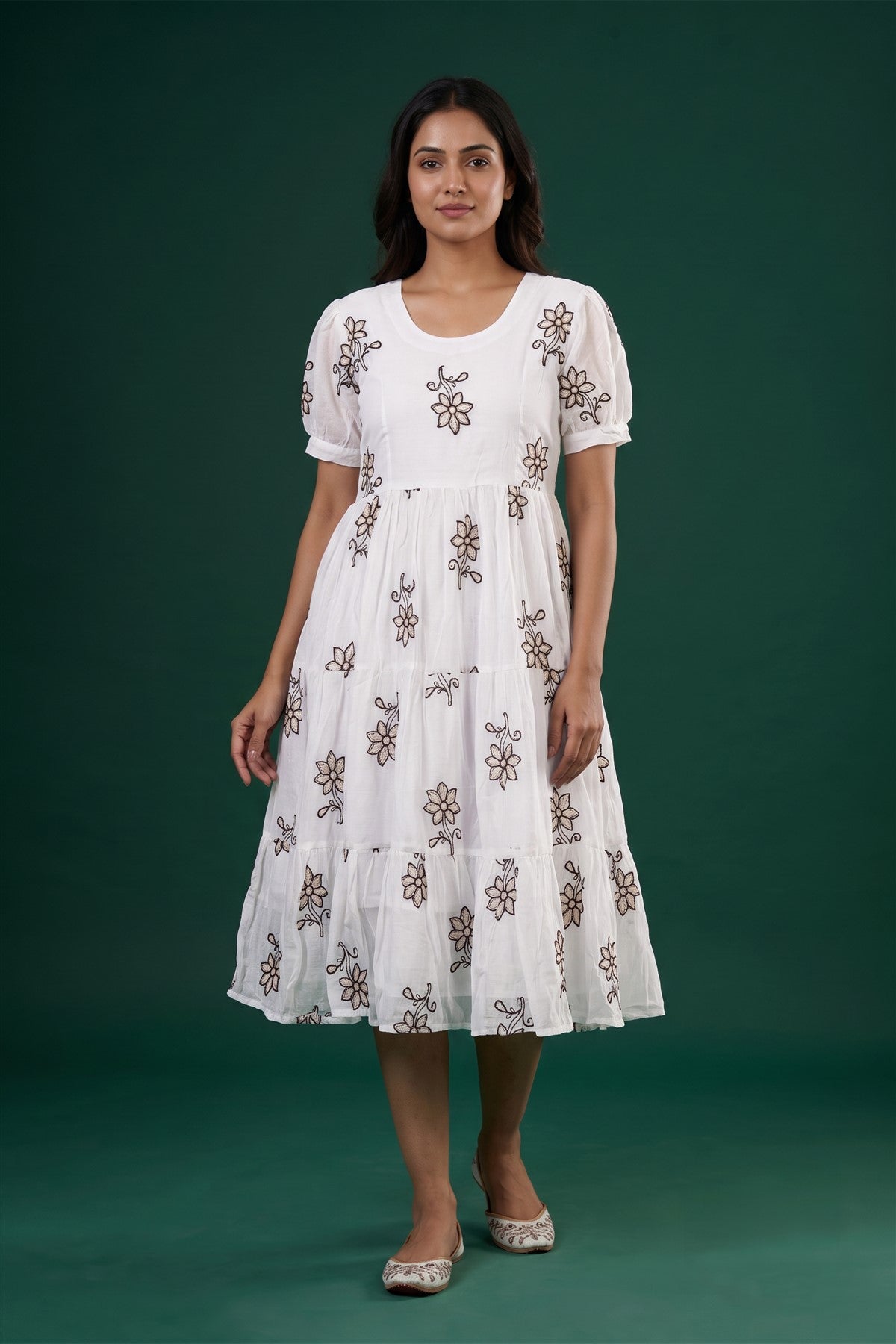 Chanderi Silk Embroidered White Kurti