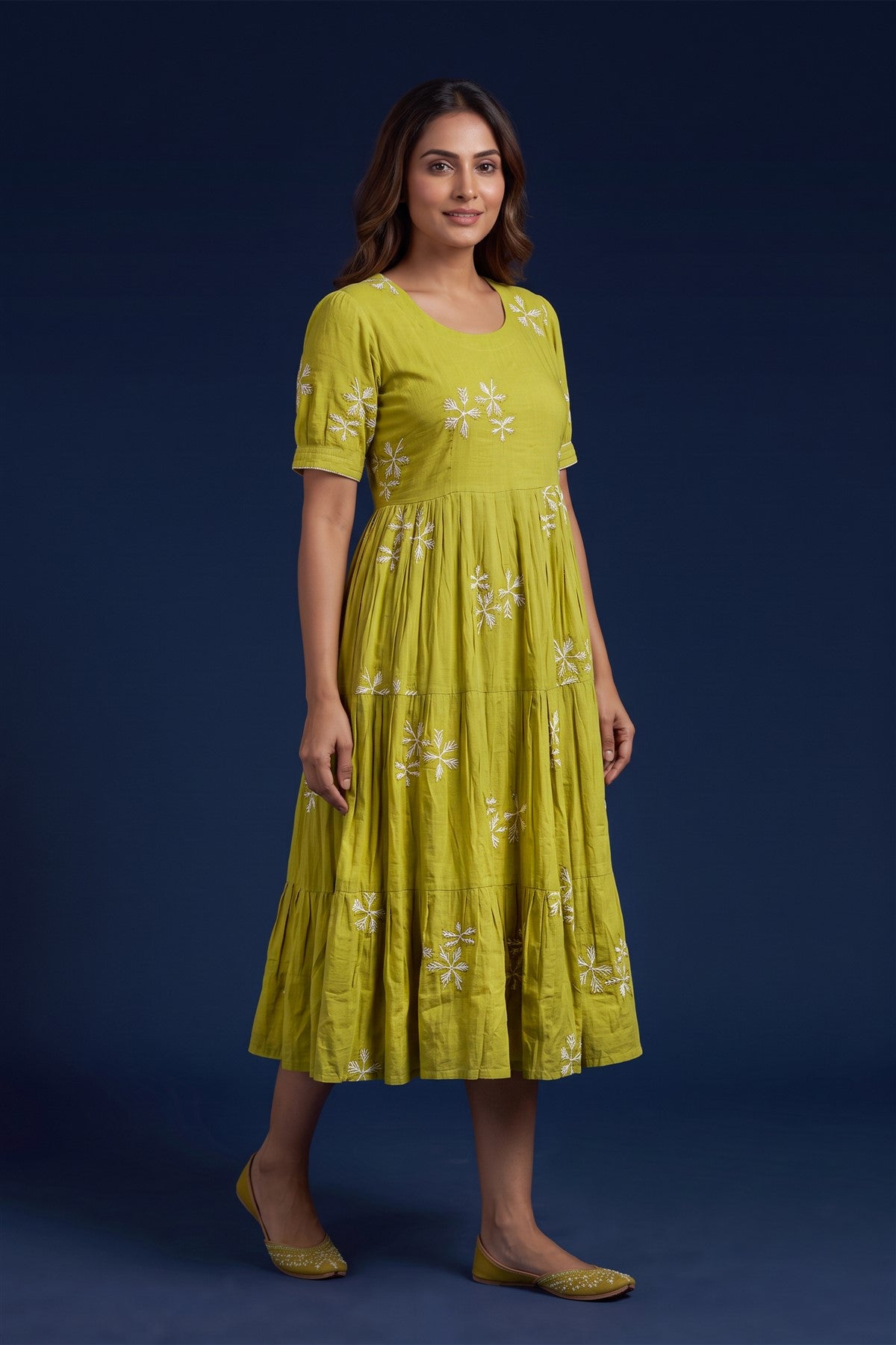 Chanderi Silk Embroidered Green Kurti