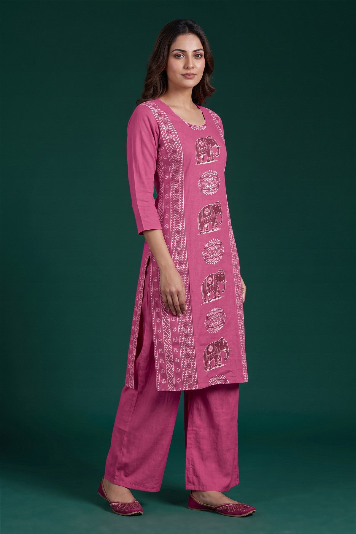 Rayon Printed Onion Pink Kurti Set