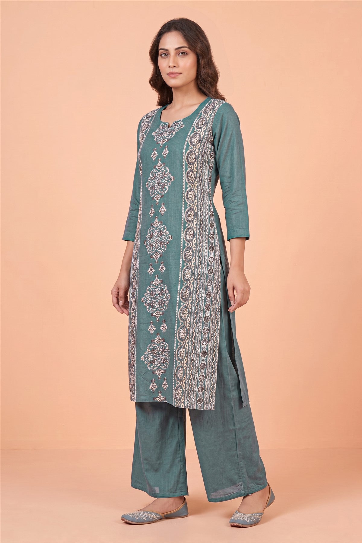 Rayon Printed Grey Kurti Set