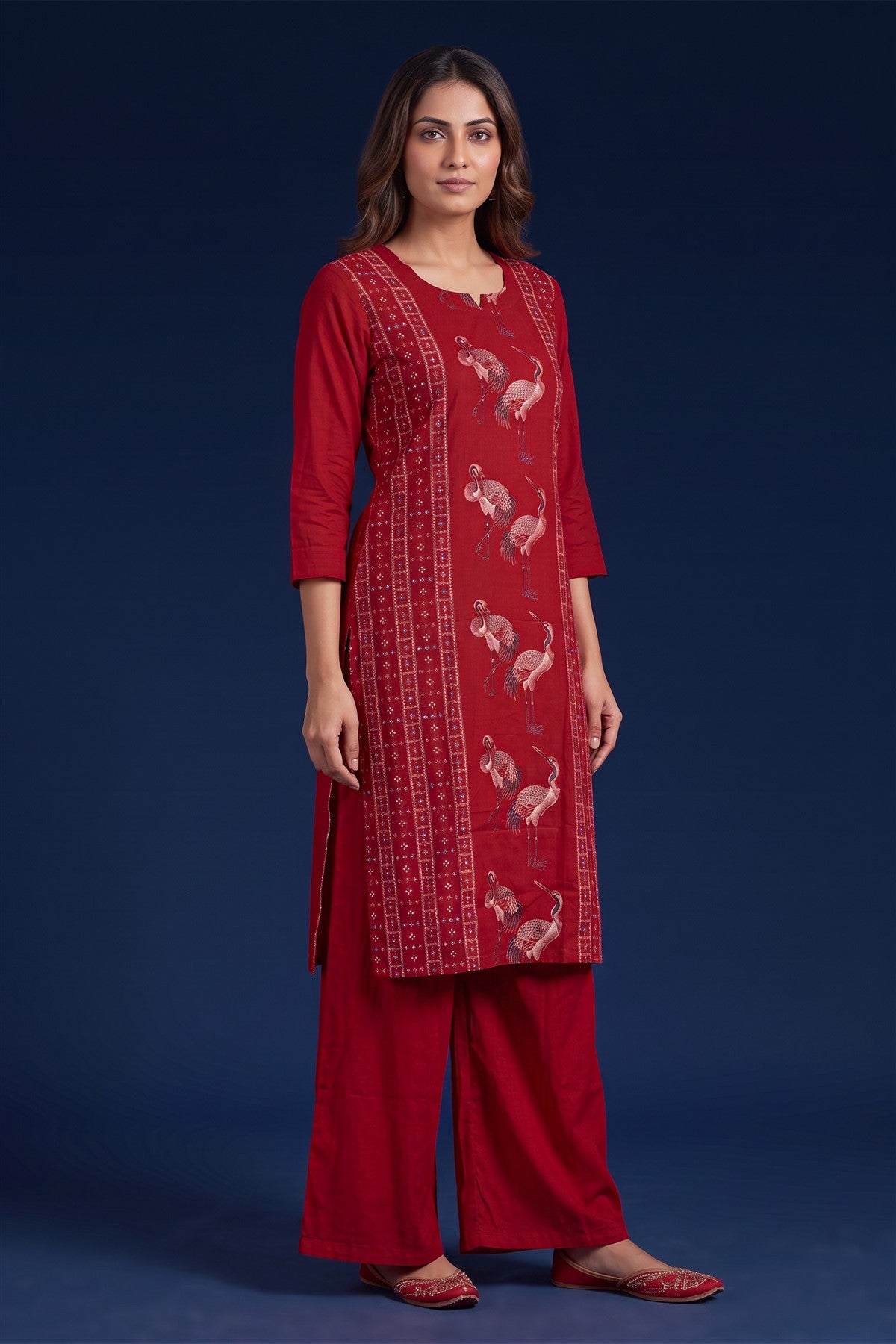 Rayon Printed Maroon Kurti Set
