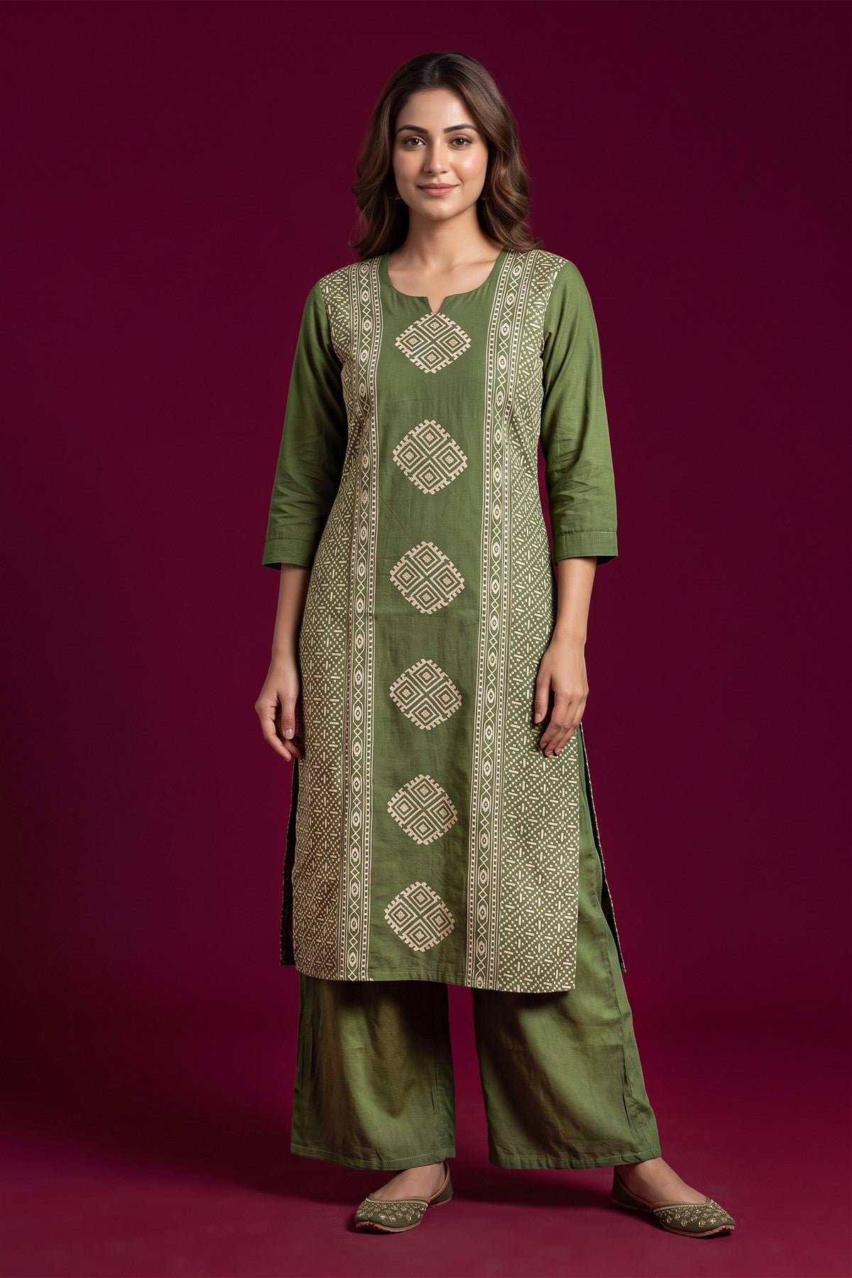 Rayon Printed Pista Kurti Set