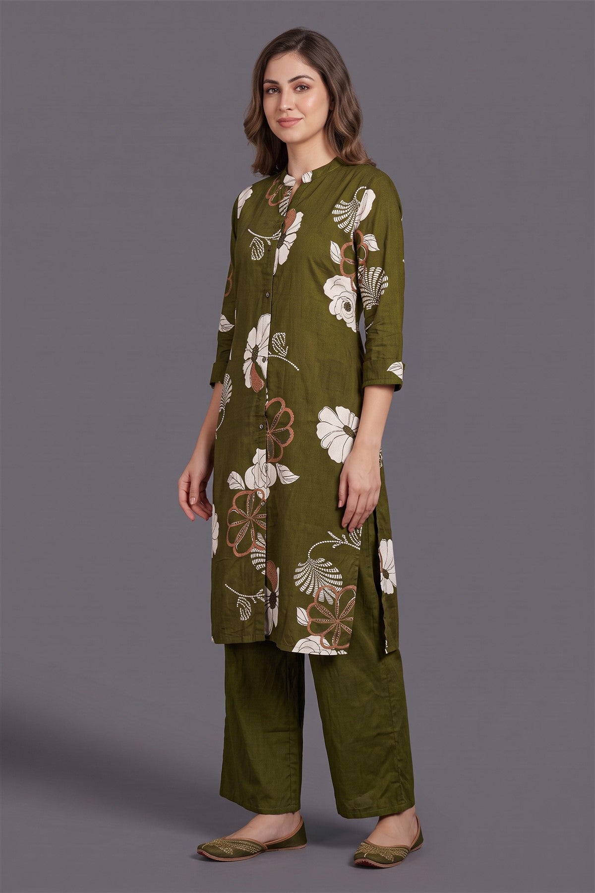 Rayon Printed Mehendi Kurti Set