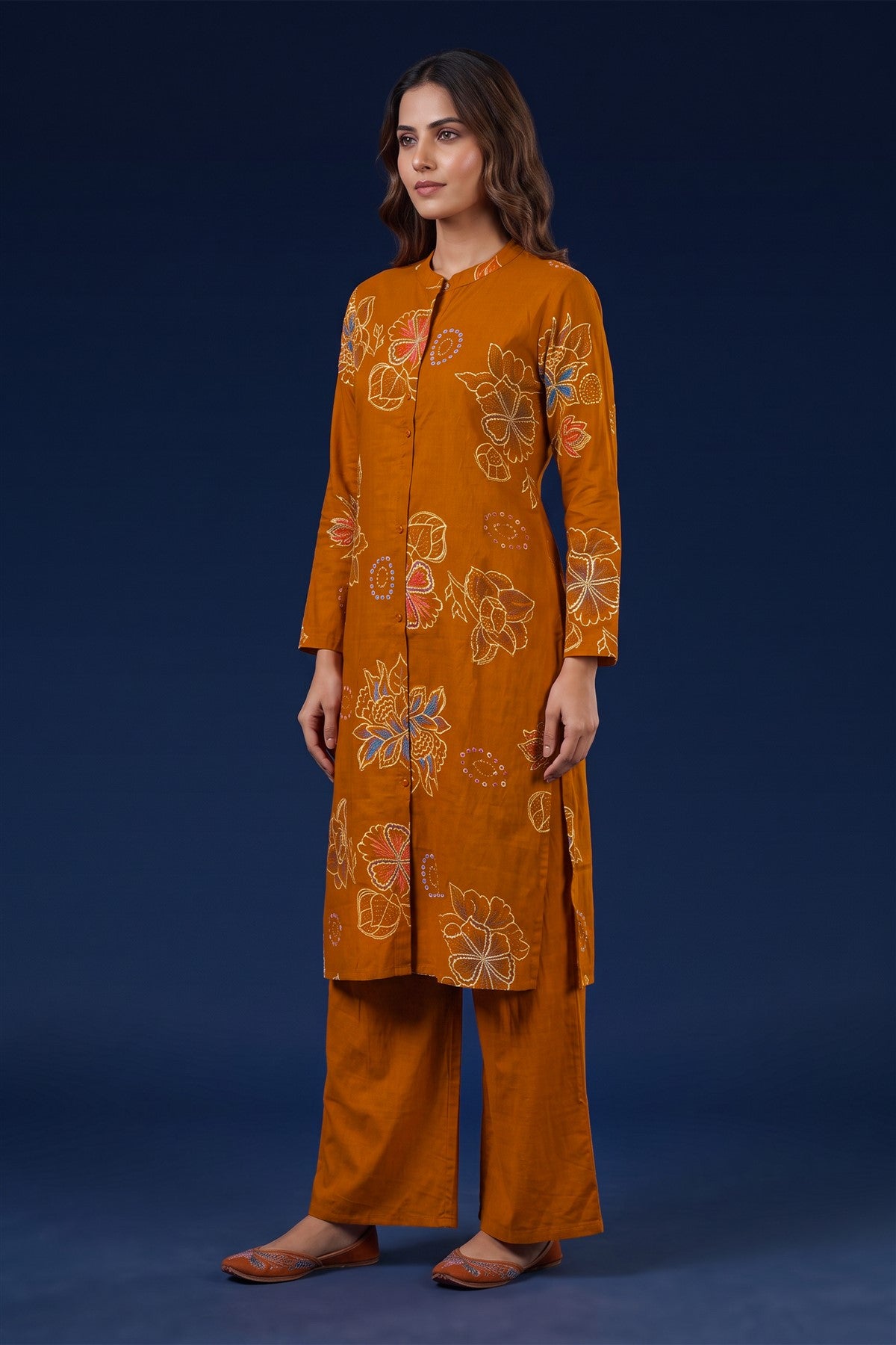 Rayon Printed Orange Kurti Set
