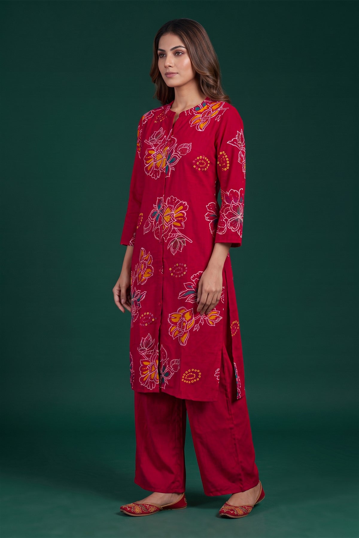 Rayon Printed Pink Kurti Set