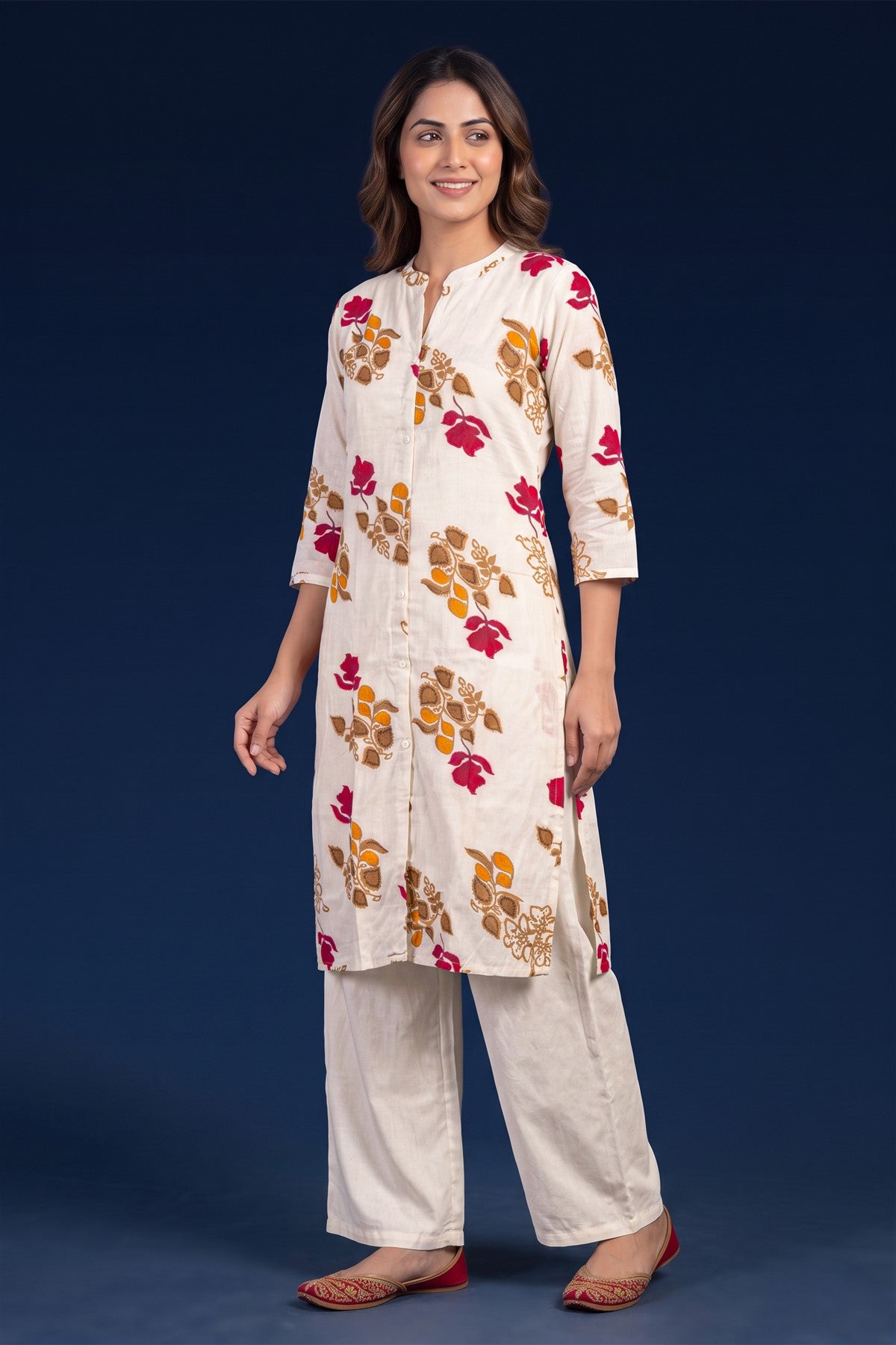 Rayon Printed Off White Kurti Set