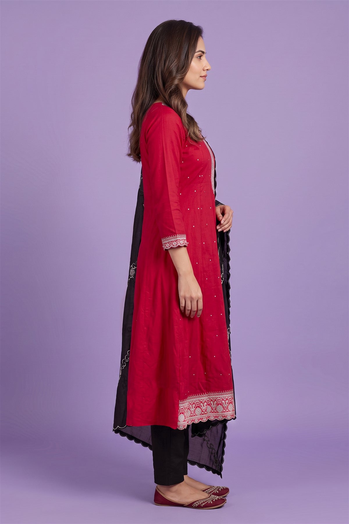 Chanderi Silk Embroidered Pink Kurti Set With Dupatta