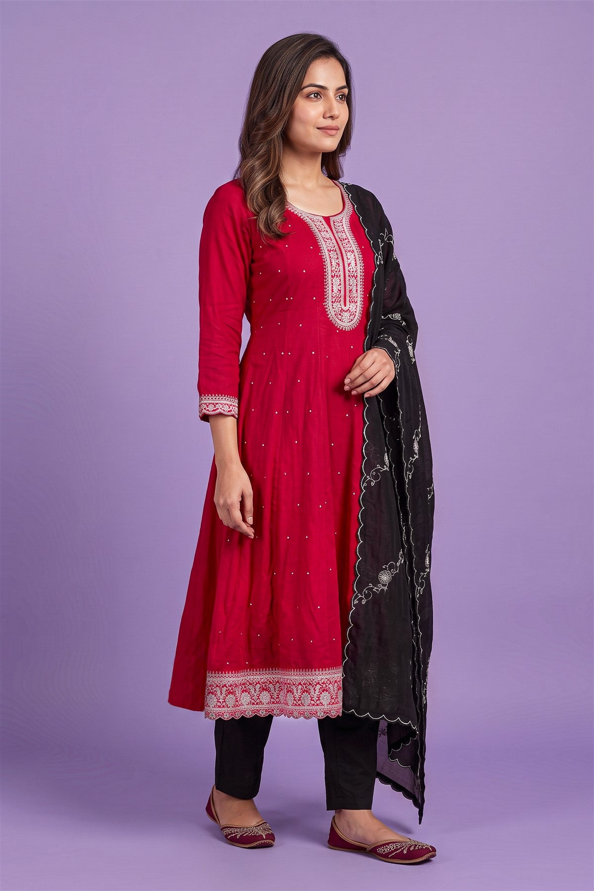 Chanderi Silk Embroidered Pink Kurti Set With Dupatta