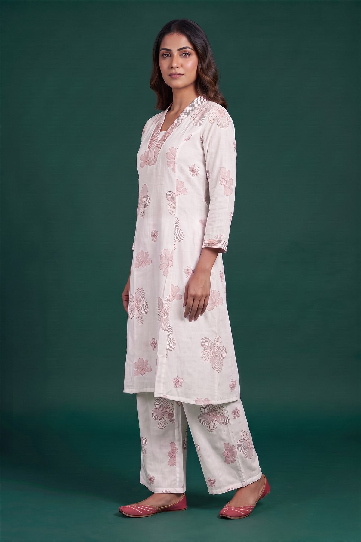 Rayon Printed Off White Kurti Set